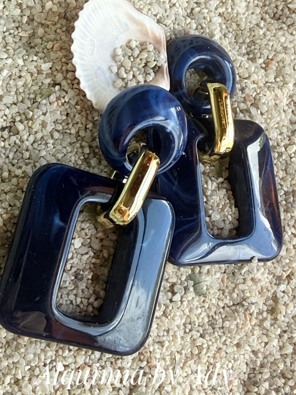 MONUMENTAL Navy Resin Geometric Drop Earrings with Gold Accents